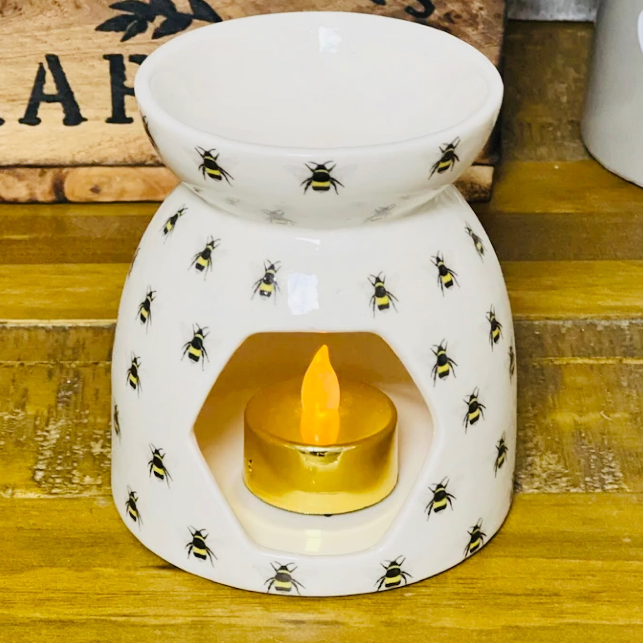 Happy Bee Print Essential Oil Wax Melt Warmer Burner